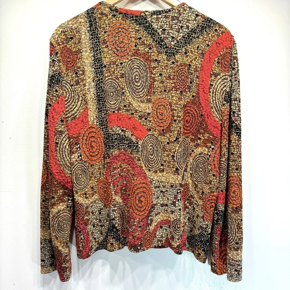 Patchwork Print Jacket Jewel Tone & Metallic Swirls Zip Front by Stacey Michelle